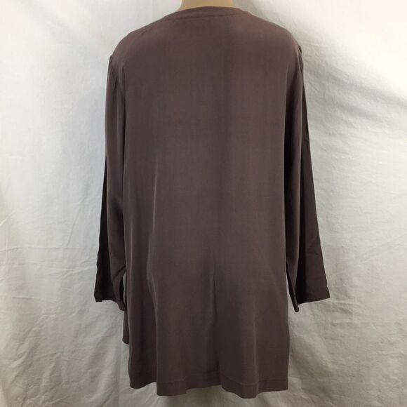 Eileen Fisher Brown Top Button Front Silk Tunic Top M/L - Picture 6 of 12